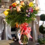 Multicolor Dozen Roses Flower Arrangement